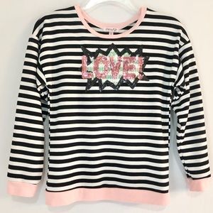 Chenault Girl Striped Sequin Love Sweater
